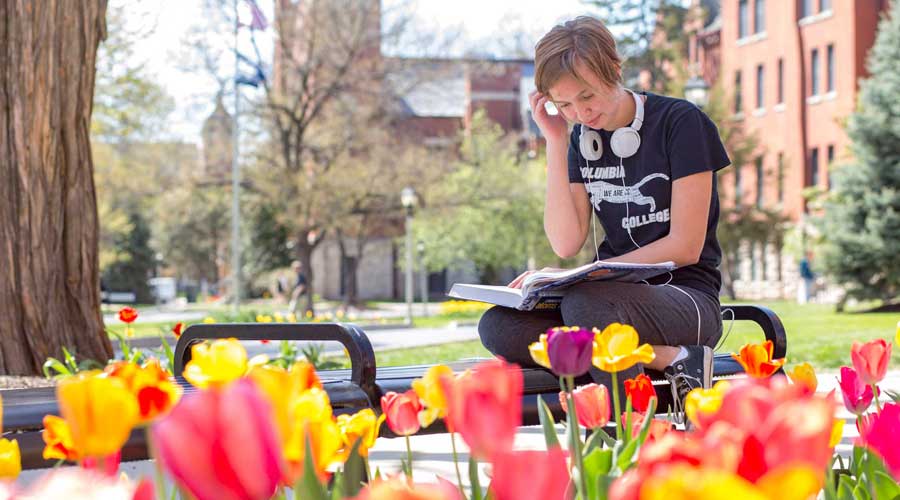 Student Studying on Columbia College Campus in Missouri.