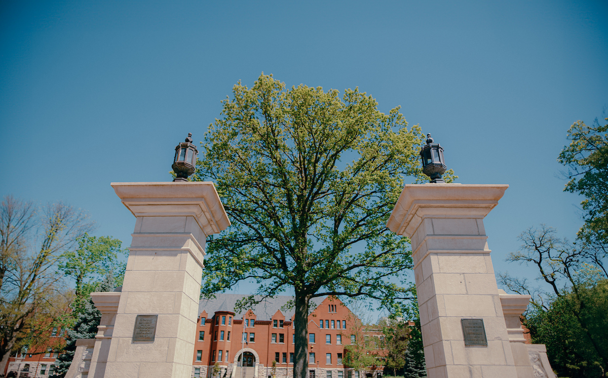 Front of Columbia College with Roger's Gate entrance.